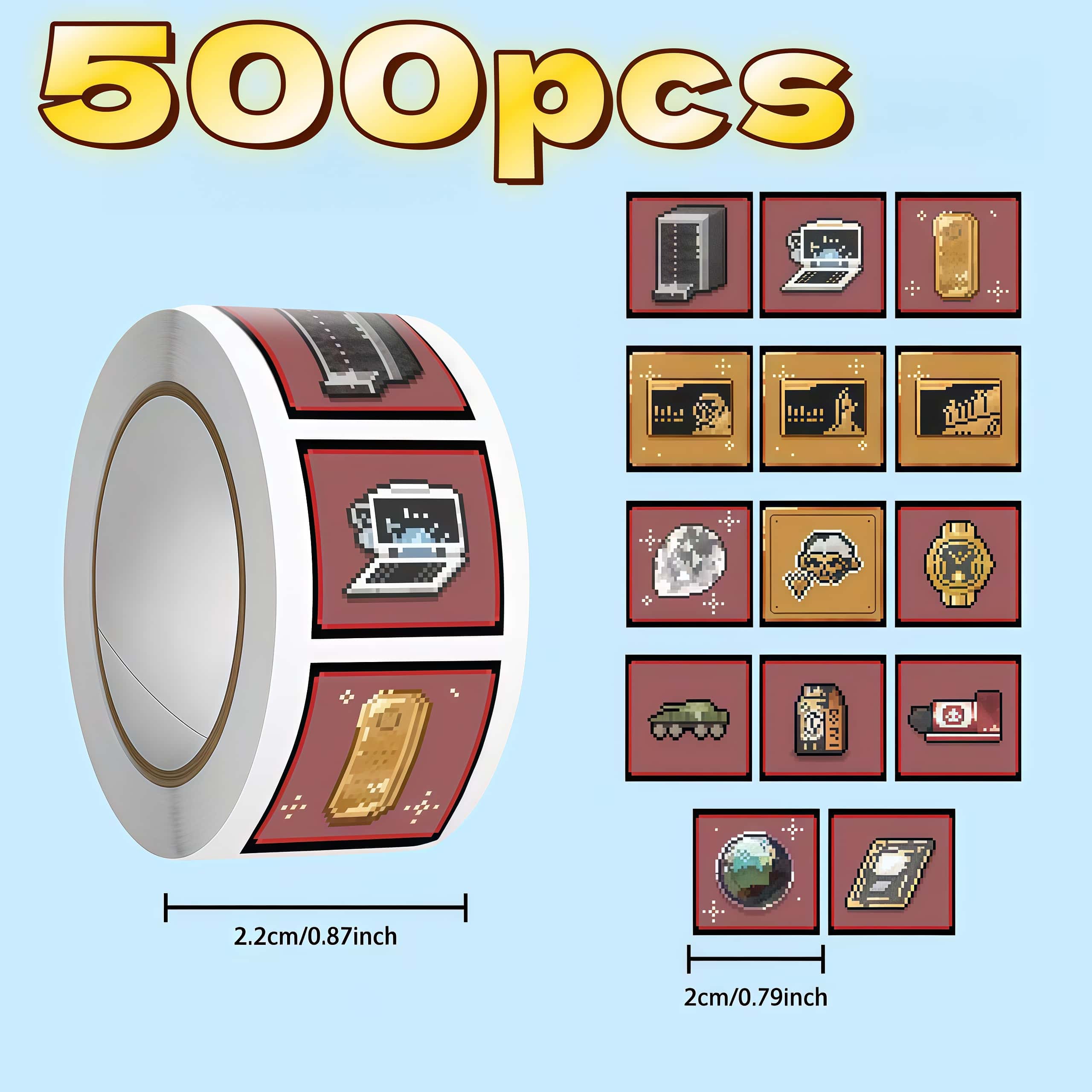 Retro Gaming Laptop - 500Pcs Delta Game Pixel Sticker Roll,